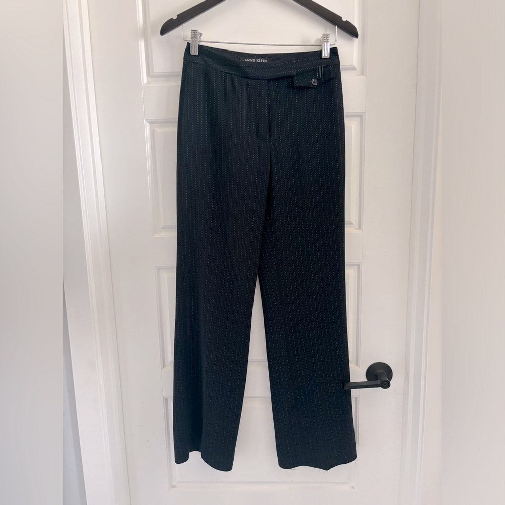 Vintage Anne Klein Trousers Wide Leg Mid Rise Pin Stripe Navy White Size…​​ - Picture 2 of 8